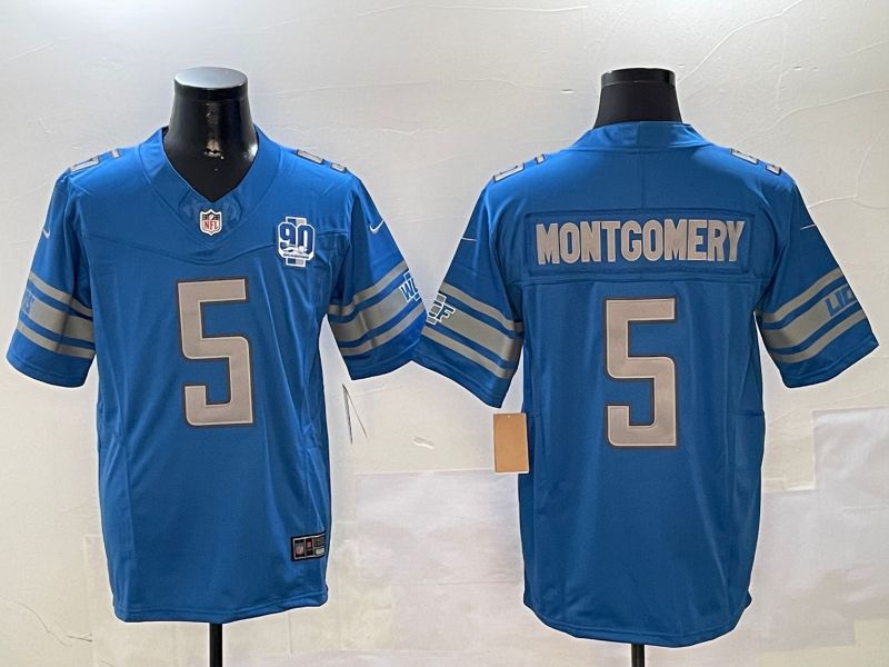 Men Detroit Lions 5 Montgomery Blue three generations 2024 Nike Limited NFL Jersey style 01022